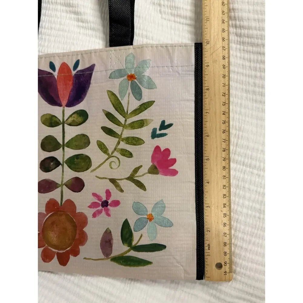 NW/OT Natural Life Reusable Tote Grocery Floral Medium Happy Bag Boho Hippy